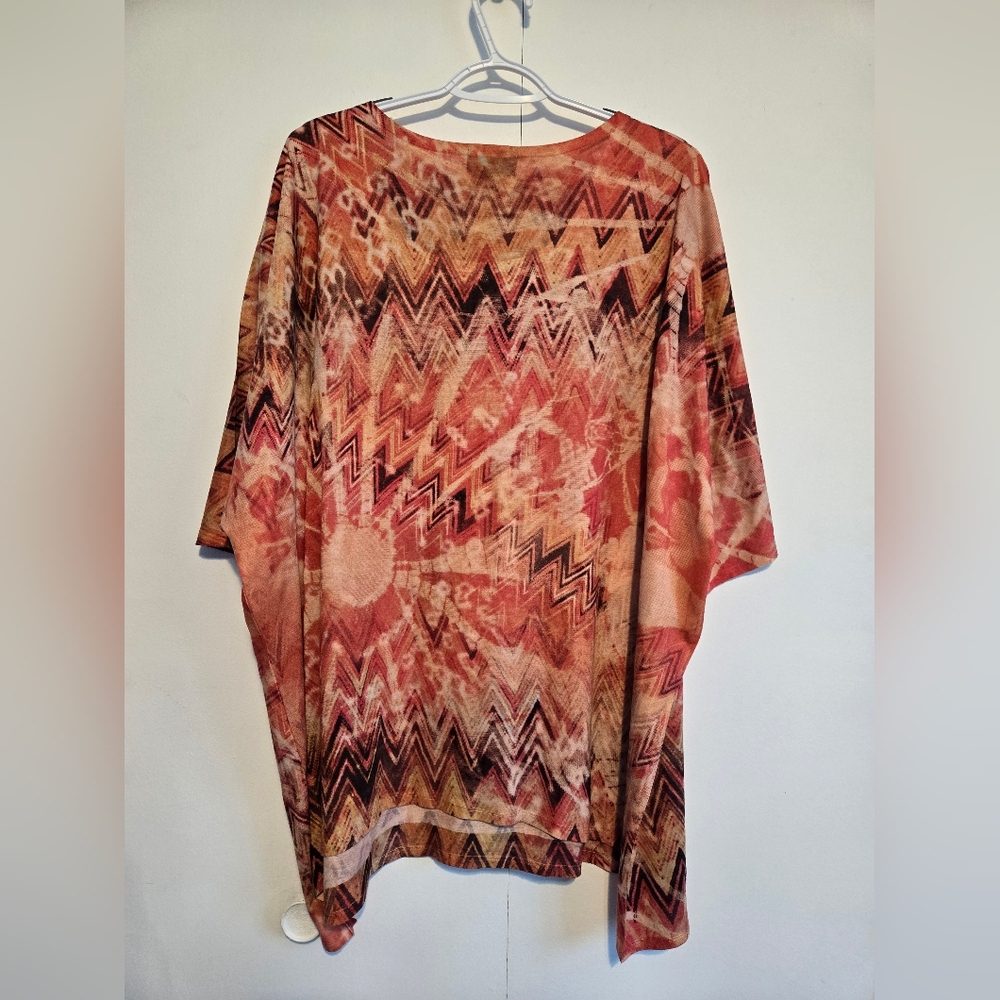 Liz & Me 3X Embellished Boho Tunic Top Orange Zigzag Plus Size‎